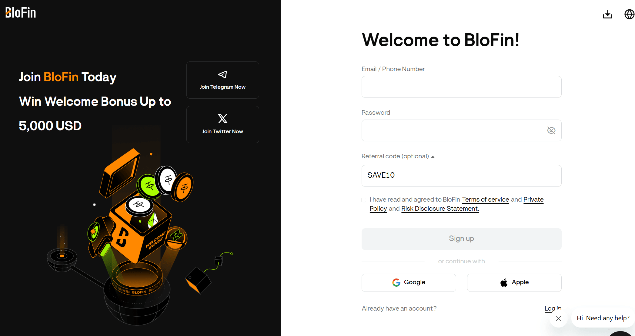 BloFin napotitvena koda registracija in futures platforma